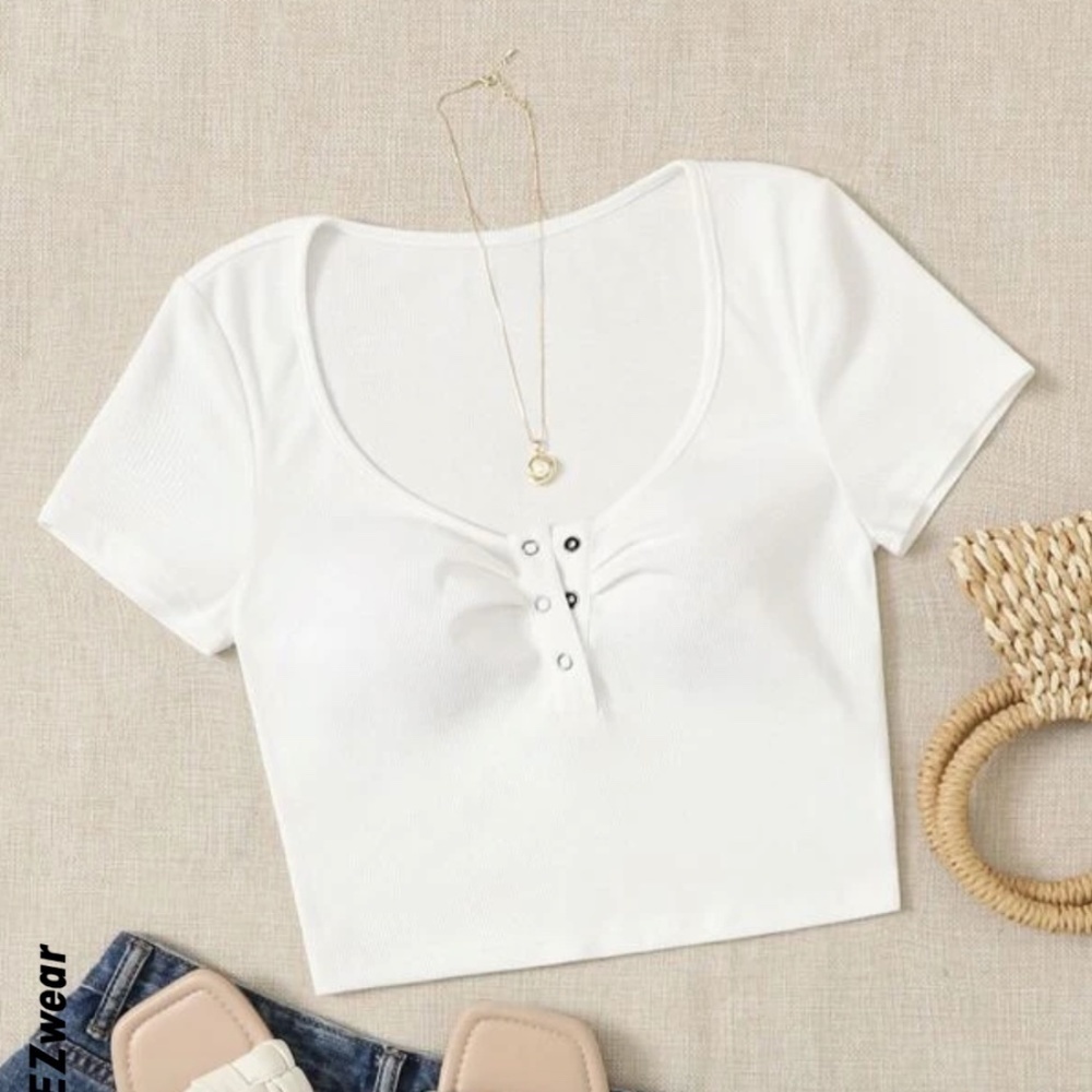 NWOT White Crop Snap Top